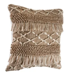 Neutral Geometric Fringe Accent Pillow-Kirkland's Home Outlet