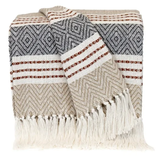 Neutral Herringbone Multi Striped Throw-Kirkland's Home Best