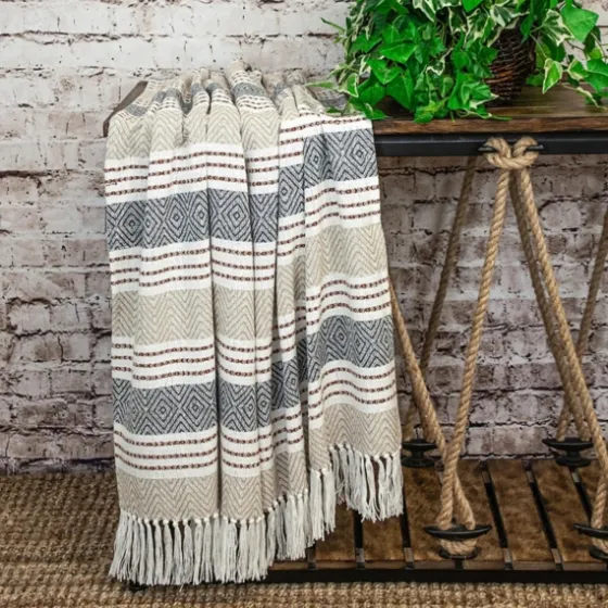 Neutral Herringbone Multi Striped Throw-Kirkland's Home Best