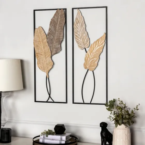 Neutral Leaves Metal Wall Plaques, Set Of 2-Kirkland's Home Flash Sale