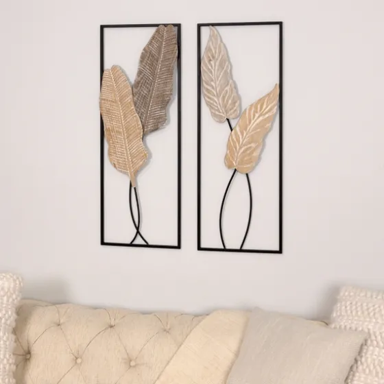 Neutral Leaves Metal Wall Plaques, Set Of 2-Kirkland's Home Flash Sale