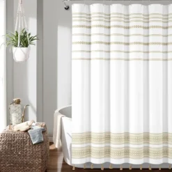Neutral Striped And Tasseled Shower Curtain-Kirkland's Home Cheap