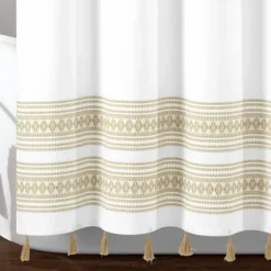 Neutral Striped And Tasseled Shower Curtain-Kirkland's Home Cheap