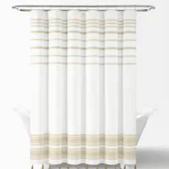 Neutral Striped And Tasseled Shower Curtain-Kirkland's Home Cheap