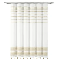 Neutral Striped And Tasseled Shower Curtain-Kirkland's Home Cheap