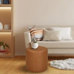 Newton Carmel Faux Leather Cylinder Ottoman-Kirkland's Home Cheap