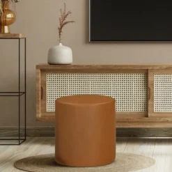 Newton Carmel Faux Leather Cylinder Ottoman-Kirkland's Home Cheap