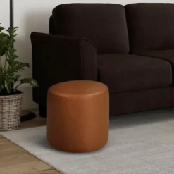Newton Carmel Faux Leather Cylinder Ottoman-Kirkland's Home Cheap