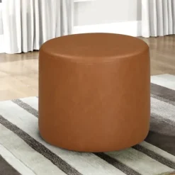 Newton Carmel Faux Leather Cylinder Ottoman-Kirkland's Home Cheap