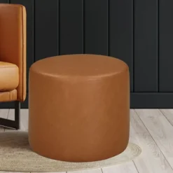 Newton Carmel Faux Leather Cylinder Ottoman-Kirkland's Home Cheap