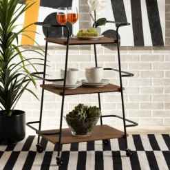 Norris Walnut 3-Tier Mobile Bar Cart-Kirkland's Home Online