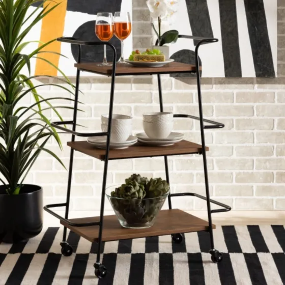 Norris Walnut 3-Tier Mobile Bar Cart-Kirkland's Home Online