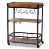 Oak And Black Metal Bar Cart With Bottle Rack-Kirkland's Home Hot