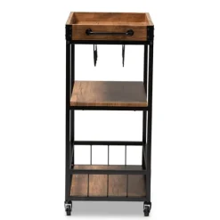 Oak And Black Metal Bar Cart With Bottle Rack-Kirkland's Home Hot