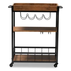 Oak And Black Metal Bar Cart With Bottle Rack-Kirkland's Home Hot