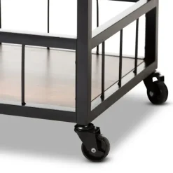 Oak And Black Metal Bar Cart With Bottle Rack-Kirkland's Home Hot