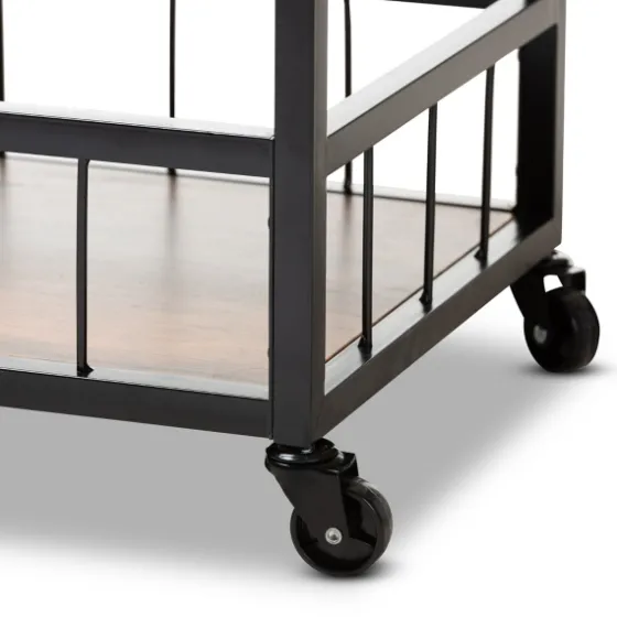 Oak And Black Metal Bar Cart With Bottle Rack-Kirkland's Home Hot
