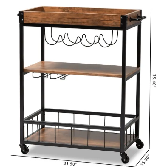 Oak And Black Metal Bar Cart With Bottle Rack-Kirkland's Home Hot