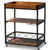 Oak And Black Metal Bar Cart With Stemware Rack-Kirkland's Home Outlet