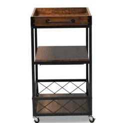 Oak And Black Metal Bar Cart With Stemware Rack-Kirkland's Home Outlet