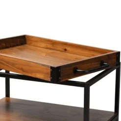 Oak And Black Metal Bar Cart With Stemware Rack-Kirkland's Home Outlet