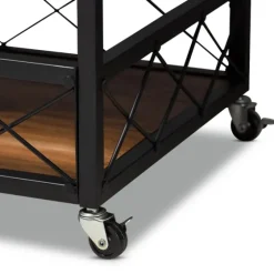 Oak And Black Metal Bar Cart With Stemware Rack-Kirkland's Home Outlet