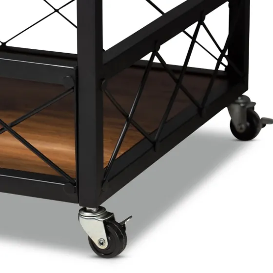 Oak And Black Metal Bar Cart With Stemware Rack-Kirkland's Home Outlet