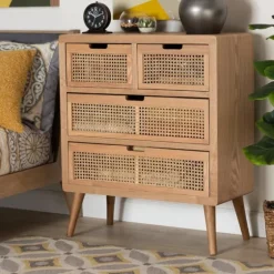 Oak And Rattan 4-Drawer Chest-Kirkland's Home Shop