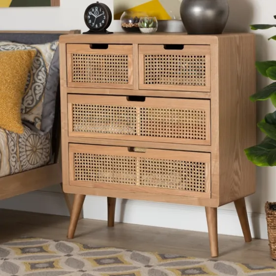 Oak And Rattan 4-Drawer Chest-Kirkland's Home Shop