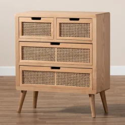 Oak And Rattan 4-Drawer Chest-Kirkland's Home Shop