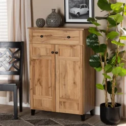 Oak 2-Door Grid Shoe Storage Cabinet-Kirkland's Home Store