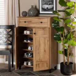 Oak 2-Door Grid Shoe Storage Cabinet-Kirkland's Home Store