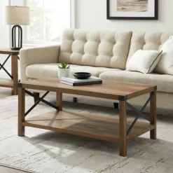 Oak Industrial X-Frame Coffee Table-Kirkland's Home Fashion