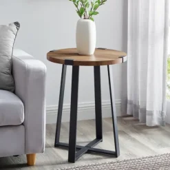Oak Urban Rustic Round Accent Table-Kirkland's Home New