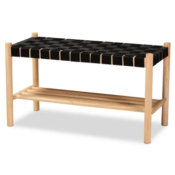 Oak Wood And Woven Nylon Bench-Kirkland's Home Discount