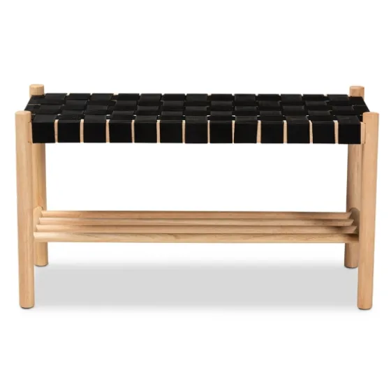 Oak Wood And Woven Nylon Bench-Kirkland's Home Discount