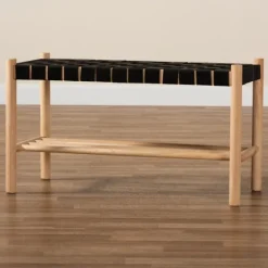 Oak Wood And Woven Nylon Bench-Kirkland's Home Discount