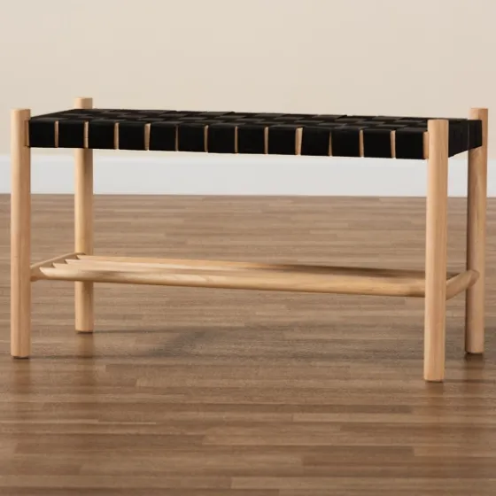 Oak Wood And Woven Nylon Bench-Kirkland's Home Discount