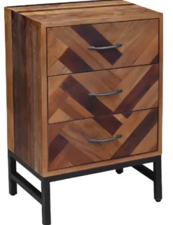 Oak Wood Chevron 3-Drawer Nightstand-Kirkland's Home Clearance