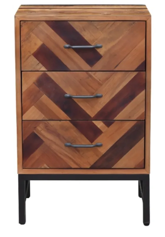 Oak Wood Chevron 3-Drawer Nightstand-Kirkland's Home Clearance