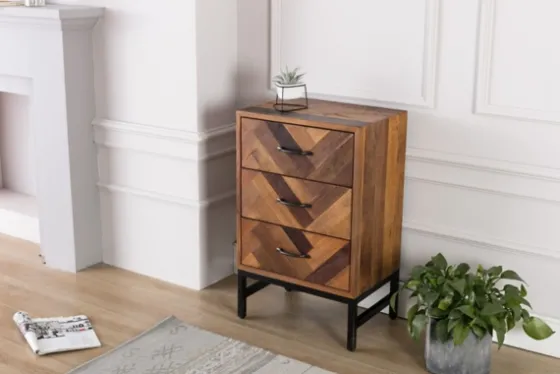 Oak Wood Chevron 3-Drawer Nightstand-Kirkland's Home Clearance