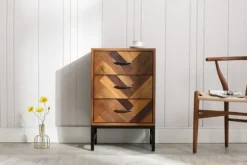 Oak Wood Chevron 3-Drawer Nightstand-Kirkland's Home Clearance
