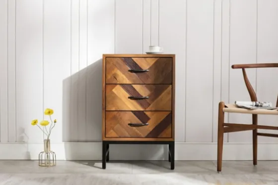 Oak Wood Chevron 3-Drawer Nightstand-Kirkland's Home Clearance