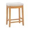 Oak Wood Counter Stool With Beige Striped Cushion-Kirkland's Home Flash Sale