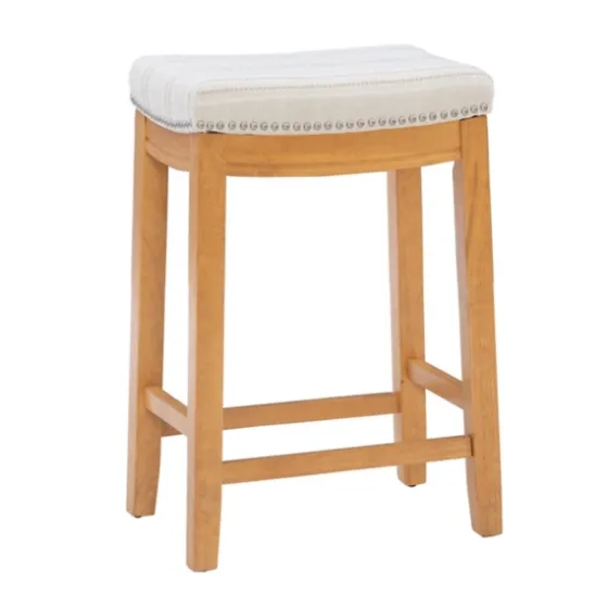 Oak Wood Counter Stool With Beige Striped Cushion-Kirkland's Home Flash Sale