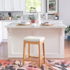 Oak Wood Counter Stool With Beige Striped Cushion-Kirkland's Home Flash Sale