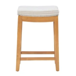 Oak Wood Counter Stool With Beige Striped Cushion-Kirkland's Home Flash Sale