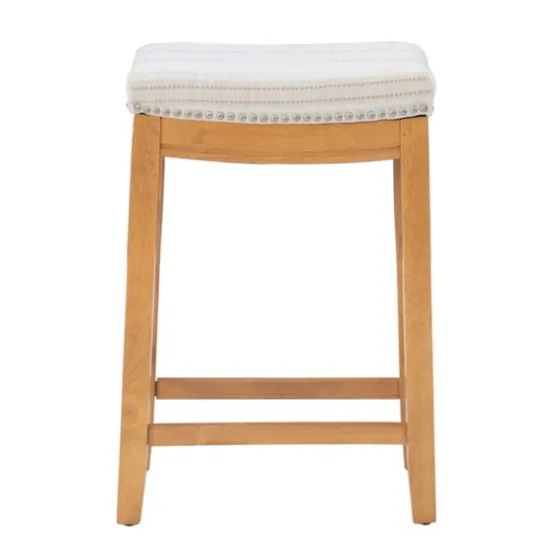 Oak Wood Counter Stool With Beige Striped Cushion-Kirkland's Home Flash Sale