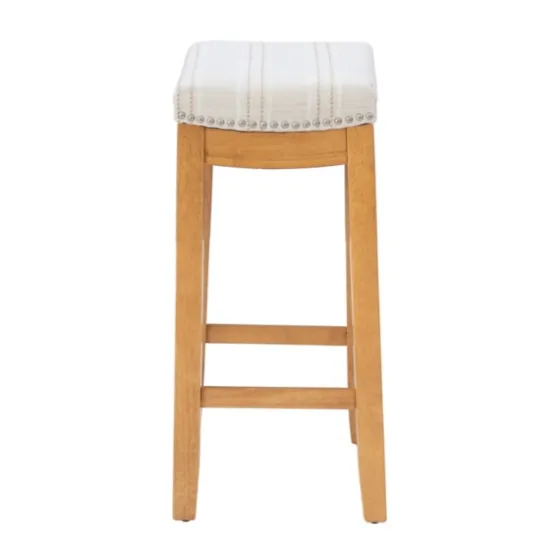 Oak Wood Counter Stool With Beige Striped Cushion-Kirkland's Home Flash Sale