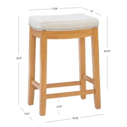 Oak Wood Counter Stool With Beige Striped Cushion-Kirkland's Home Flash Sale